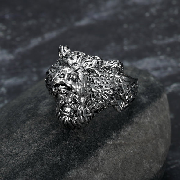 Explore Handcrafted Stainless Steel Odin and Wolf Ring