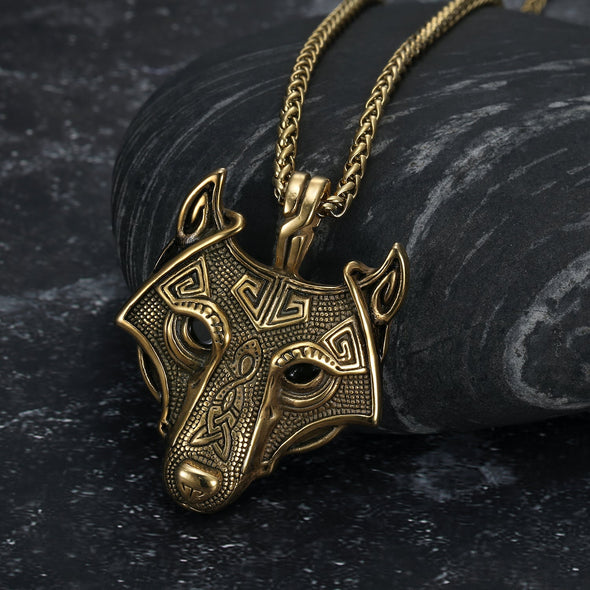 Explore Wolf Head Viking Pendant - Metal Chain