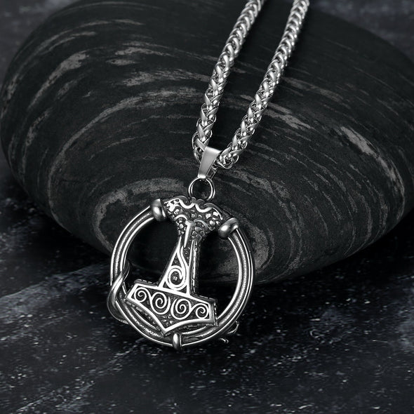 Explore Handcrafted Stainless Steel Thor's Hammer Circular Necklace