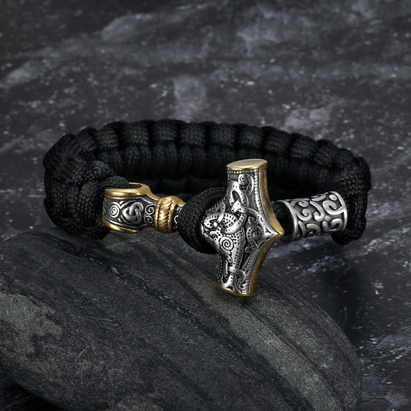 Explore Handcrafted Stainless Steel Paracord and Mjolnir Bracelet