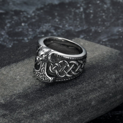 Explore Handcrafted Stainless Steel Thor's Hammer and Celtic Knotwork Ring