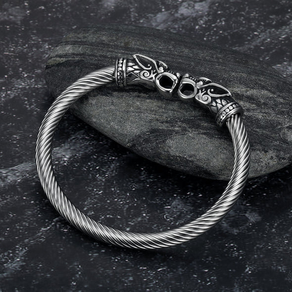 Explore Handcrafted Stainless Steel Wolf Head Torc Bracelet