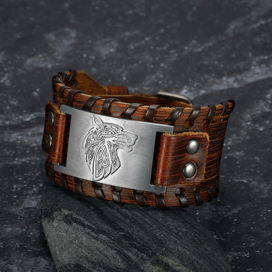 Explore Leather Buckle Arm Cuff With Fenrir Design