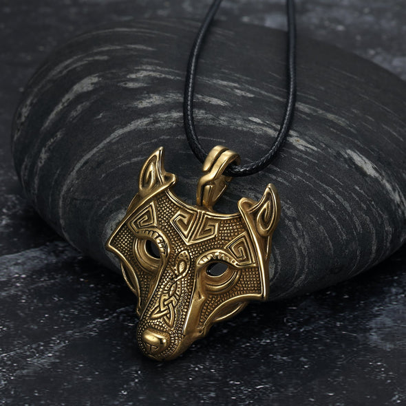 Explore Norse Wolf Head Necklace - Leather Chain