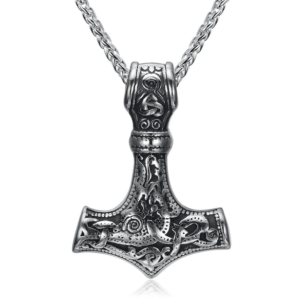 Explore Handcrafted Stainless Steel 'Knotwork' Mjolnir on Handcrafted Stainless Steel Link Chain