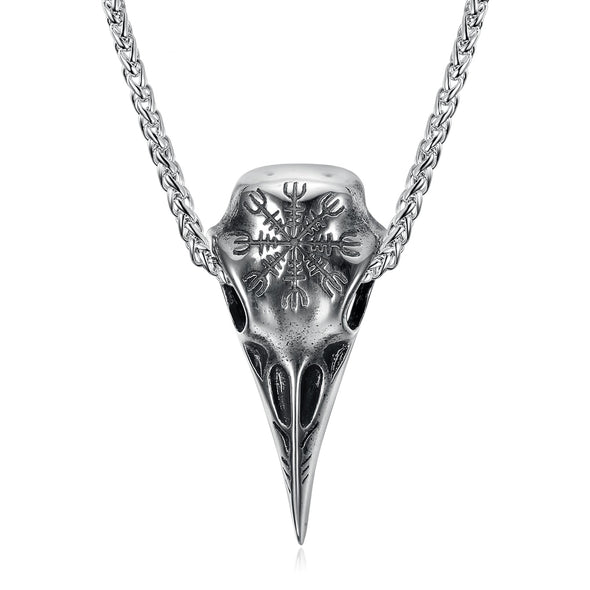 Explore Dual Color Handcrafted Stainless Steel Raven Skull and Helm of Awe Pendant