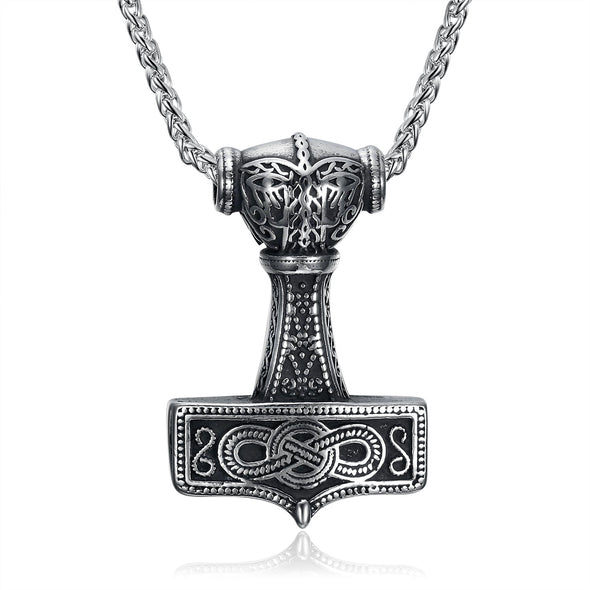 Explore Handcrafted Stainless Steel Chunky Mjolnir Necklace With Celtic Scrolls