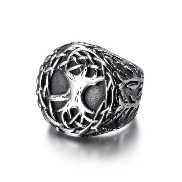 Explore Handcrafted Stainless Steel Yggdrasil / Tree of Life Signet Ring