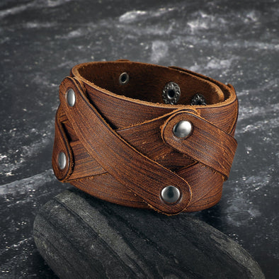 Explore Leather Cross-Over Studded Arm Ring