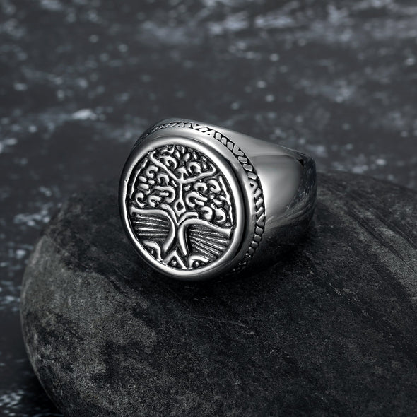 Explore Handcrafted Stainless Steel Yggdrasil / Tree of Life Circular Ring