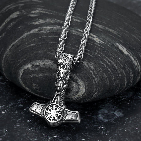 Explore Handcrafted Stainless Steel Mjolnir With Skull and Helm of Awe