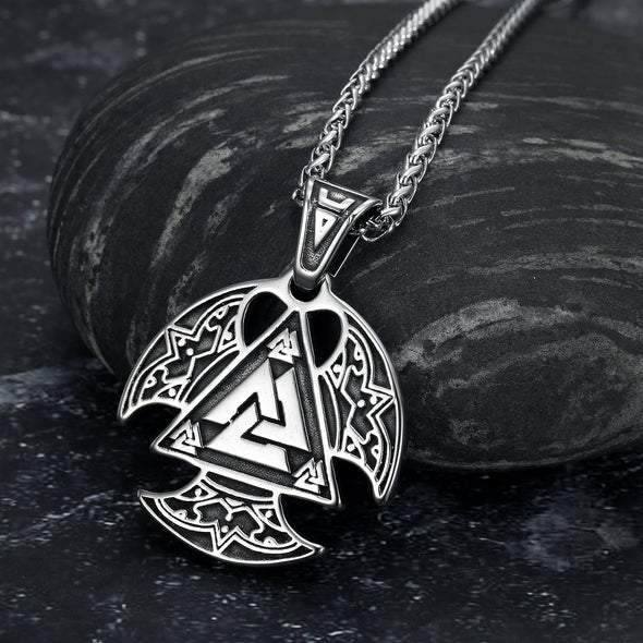 Explore Circular Handcrafted Stainless Steel Valknut Axe Head Pendant