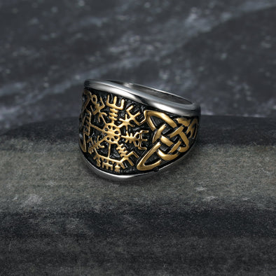 Explore Dual Color Handcrafted Stainless Steel Vegvisir and Celtic Knot Ring