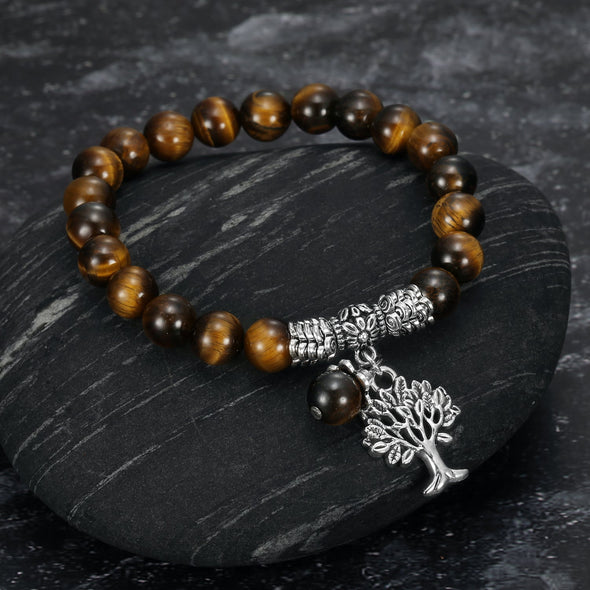 Explore Tiger Eye Gemstone Bracelet with Tree of Life Charm