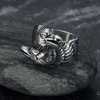 Explore Handcrafted Stainless Steel Twin Raven Ring