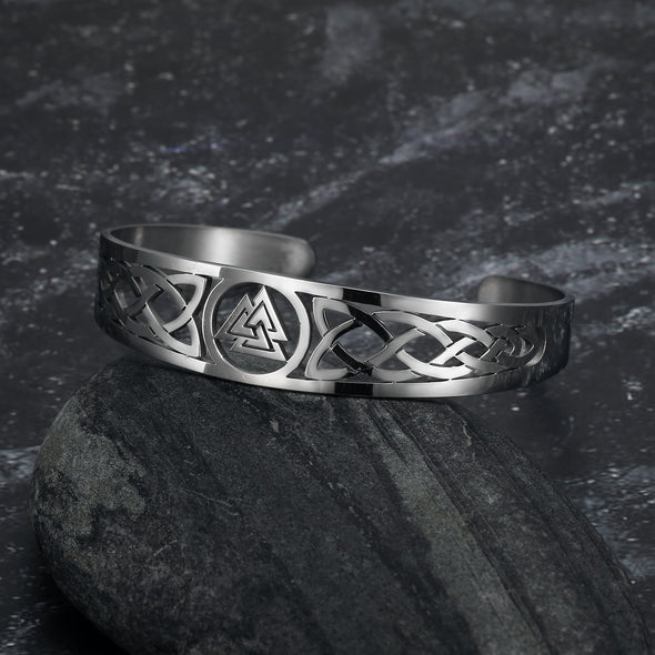 Explore Handcrafted Stainless Steel Valknut and Celtic Design Bracelet