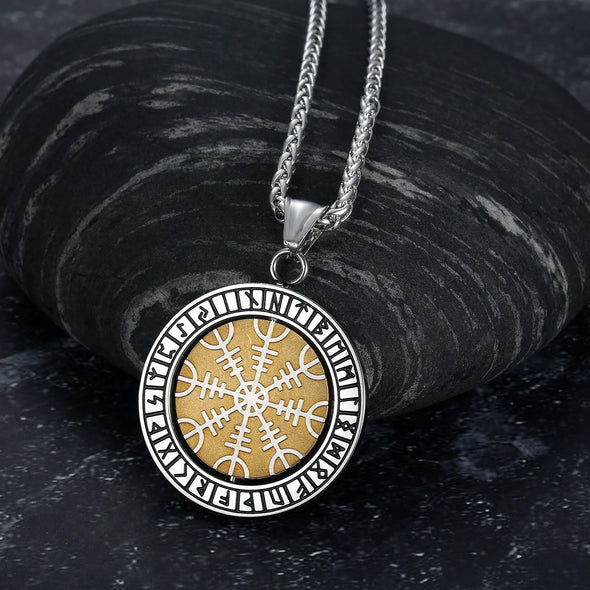 Explore Dual Color Handcrafted Stainless Steel Reversible Helm of Awe/Vegvisir Pendant