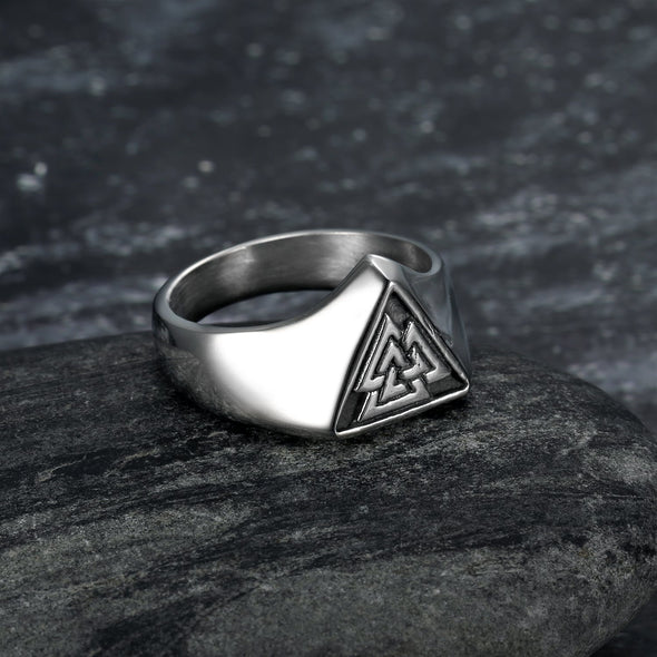 Explore Handcrafted Stainless Steel Triangular Valknut Ring