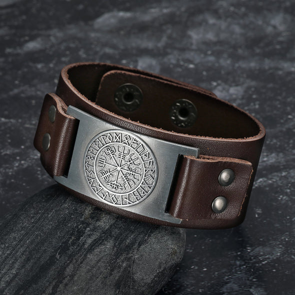 Explore Leather Viking Vegvisir Arm Cuff