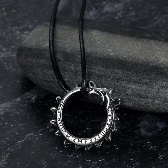 Explore Handcrafted Stainless Steel Jormungand Serpent and Rune Necklace