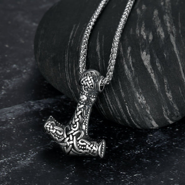 Explore Handcrafted Stainless Steel Fenrir Mjolnir Pendant