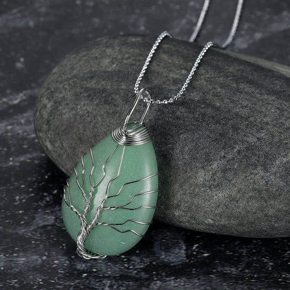 [LIMITED EDITION] Yggdrasil / Tree of Life Necklace on Teardrop Semi-Precious Stone