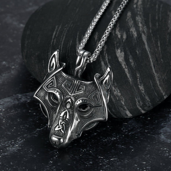 Explore Wolf Head Viking Pendant - Metal Chain