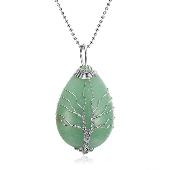 Explore Yggdrasil / Tree of Life Necklace on Teardrop Semi-Precious Stone