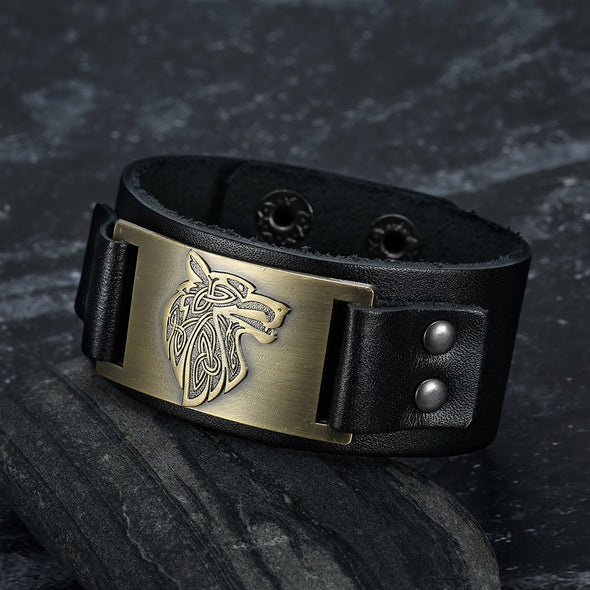 Explore Leather Viking Wolf Head Arm Cuff