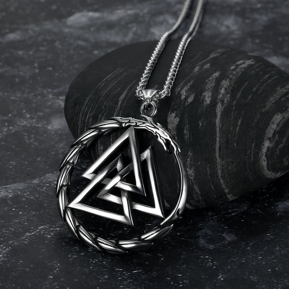 Explore Handcrafted Stainless Steel Valknut and Jormungand Pendant