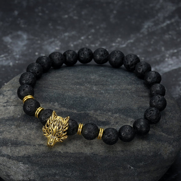 Explore Wolf Head and Lava Stone Bracelet