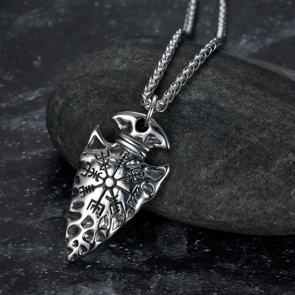 Explore Handcrafted Stainless Steel Viking Spear Head Pendant with Helm of Awe