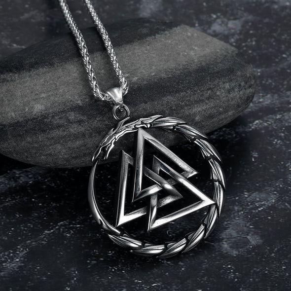 Explore Handcrafted Stainless Steel Valknut and Jormungand Pendant