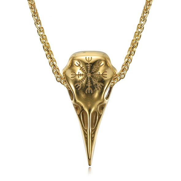 Gold & Silver Handcrafted Stainless Steel Raven Skull and Helm of Terror Pendant