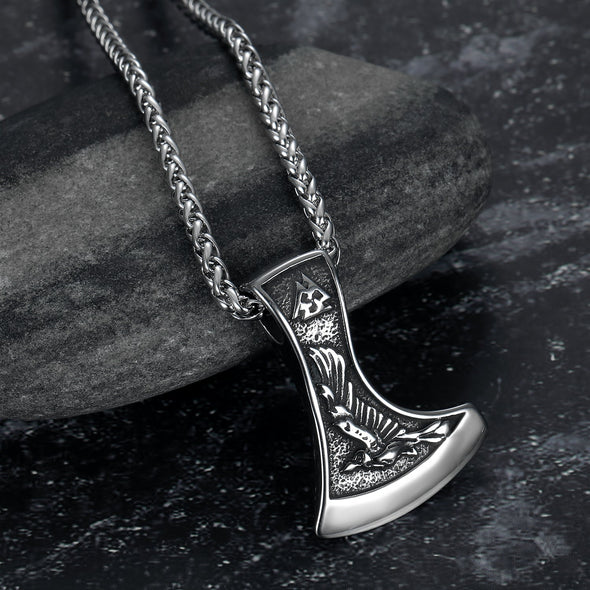 Explore Handcrafted Stainless Steel Valknut with Raven & Wolf Necklace