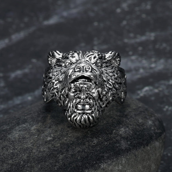 Explore Handcrafted Stainless Steel Odin and Wolf Ring