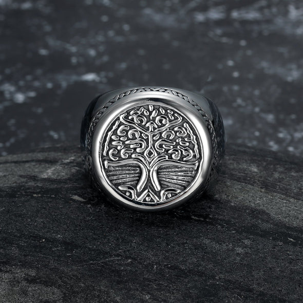 Explore Handcrafted Stainless Steel Yggdrasil / Tree of Life Circular Ring