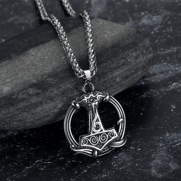 Explore Handcrafted Stainless Steel Thor's Hammer Circular Necklace