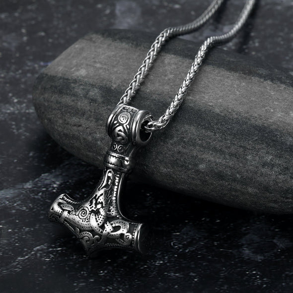 Explore Handcrafted Stainless Steel 'Knotwork' Mjolnir on Handcrafted Stainless Steel Link Chain