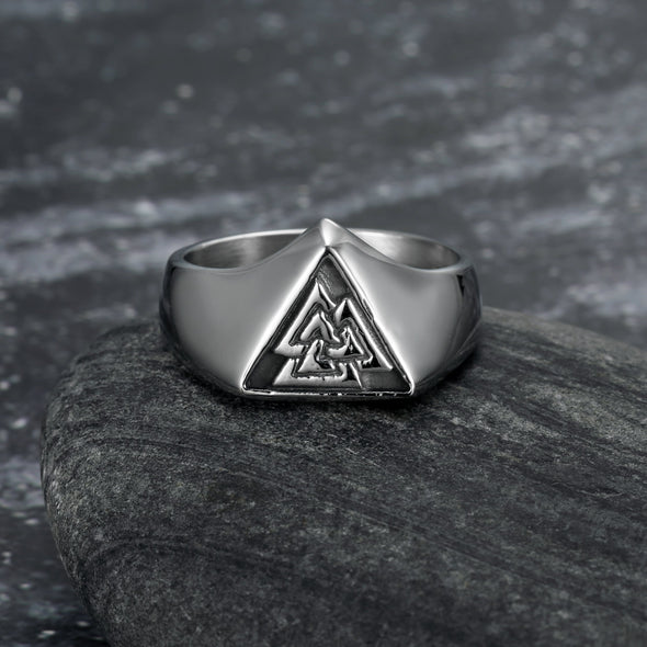 Explore Handcrafted Stainless Steel Triangular Valknut Ring