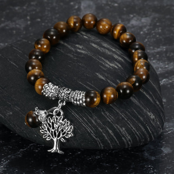 Explore Tiger Eye Gemstone Bracelet with Tree of Life Charm