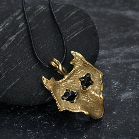 Explore Norse Wolf Head Necklace - Leather Chain