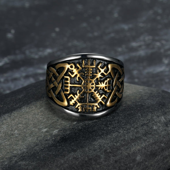 Explore Dual Color Handcrafted Stainless Steel Vegvisir and Celtic Knot Ring