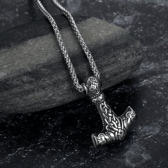 Explore Handcrafted Stainless Steel Fenrir Mjolnir Pendant