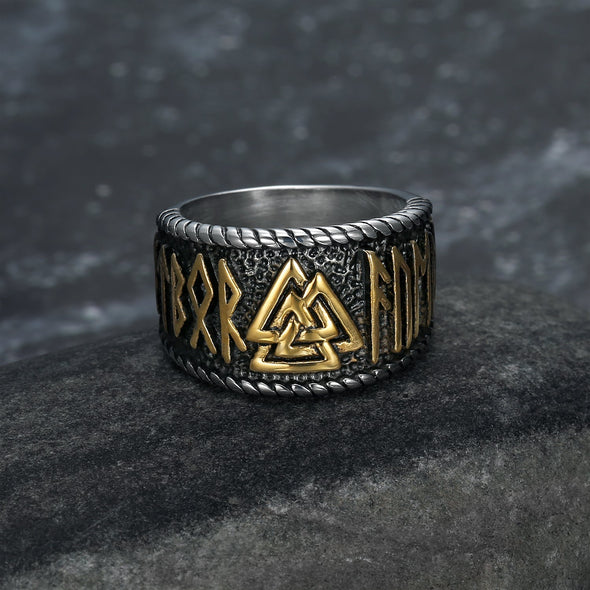 Explore Handcrafted Stainless Steel Dual Color Valknut and Rune Ring