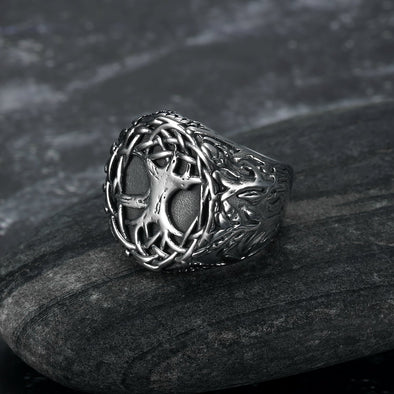 Explore Handcrafted Stainless Steel Yggdrasil / Tree of Life Signet Ring