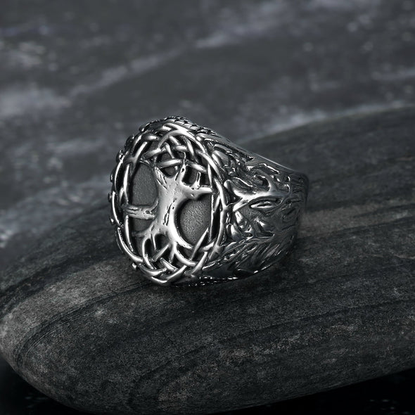 Explore Handcrafted Stainless Steel Yggdrasil / Tree of Life Signet Ring