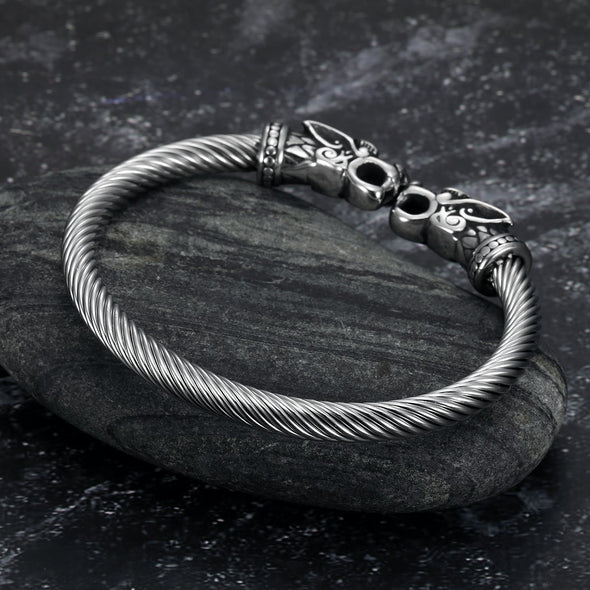 Explore Handcrafted Stainless Steel Wolf Head Torc Bracelet