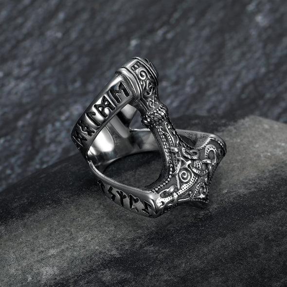 Explore Handcrafted Stainless Steel Open Thor's Hammer Ring