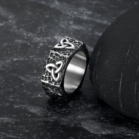 Explore Hexagonal Handcrafted Stainless Steel Triquetra Ring